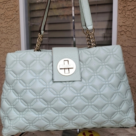 Kate Spade Elena Astor Court Mint Green Quilted Leather Shoulder Tote Bag Large - Picture 15 of 16